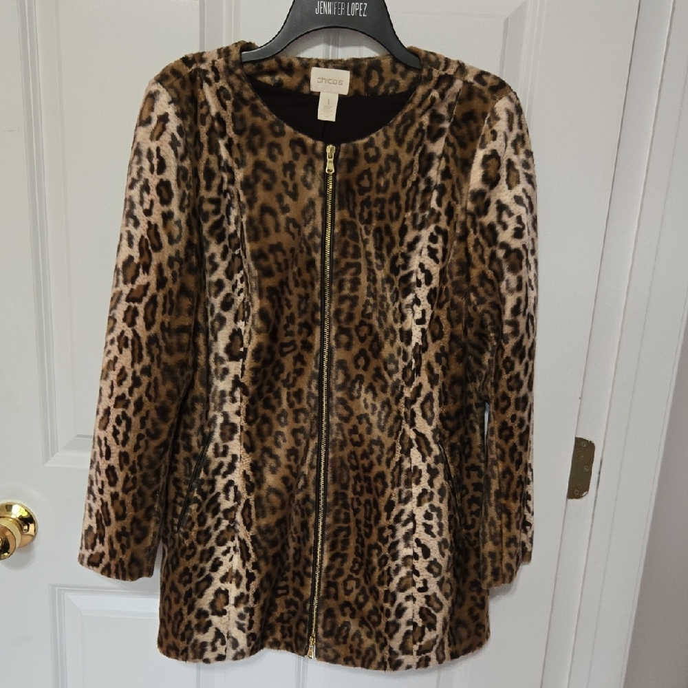 Chico's Animal Print Faux Fur Jacket